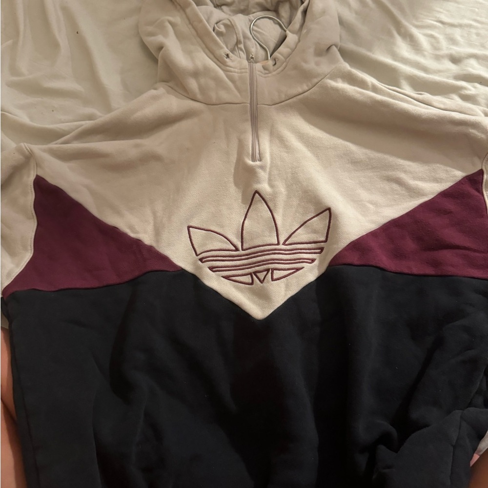 Adidas Tri-Tone Hoodie in Cream, Maroon, and Black